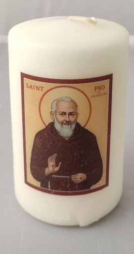 CANDELA SAN PADRE PIO - Diametro 6 cm. Altezza 10 cm.