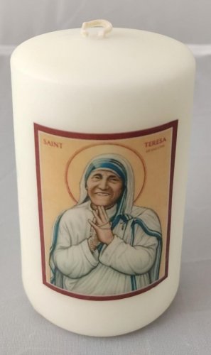 CANDELA SANTA MADRE TERESA - Diametro 6 cm. Altezza 10 cm.