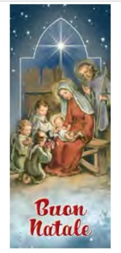 SEGNALIBRO NATALE - Illustrazione natalizia tradizionale di un presepe con angioletti. Si tratta in realt&agrave; di un prodotto multifunzionale; pu&ograve; essere infatti usato sia come segnalibro che come santino. 6 x 15 cm