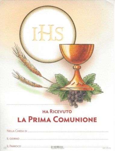 DIPLOMA COMUNIONE CALICE - Pergamena stampata su cartoncino. Dimensione 18x24 cm