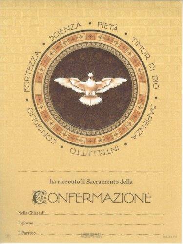 PERGAMENA CONFERMAZIONE - Pergamena stampata su cartoncino. Dimensione 18x24 cm