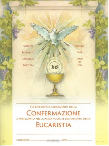 PERGAMENA CONFERMAZIONE EUCARISTIA - Pergamena stampata su cartoncino. Dimensione 18x24 cm