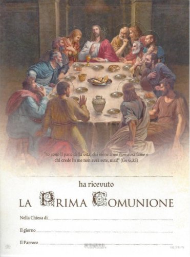 PERGAMENA PRIMA COMUNIONE - Pergamena stampata su cartoncino. Dimensione 18x24 cm