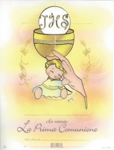 PERGAMENA PRIMA COMUNIONE - Pergamena stampata su cartoncino. Dimensione 18x24 cm