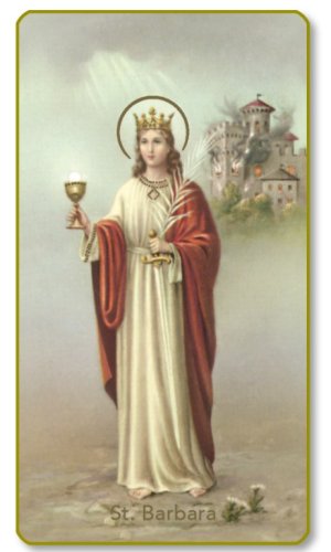 SANTA BARBARA - Il pi&ugrave; classico dei santini di Santa Barbara. In cartoncino leggero con i bordi dorati ed un'immagine assolutamente in linea con l'iconografia tradizionale.  5.5 X 10 Cm