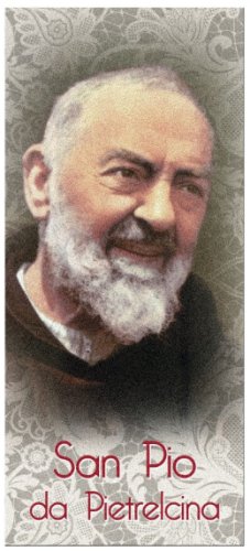 SANTINO PADRE PIO CON PREGHIERA - Pregiato segnalibro in cartoncino ad effetto perlato confezionato individualmente. Il disegno di Padre Pio &egrave; sfumato su uno sfondo dai delicati colori pastello. A retro &egrave; stampata, in caratteri ad alta leggibilit&agrave; una preghiera riferita al soggetto.  6 x