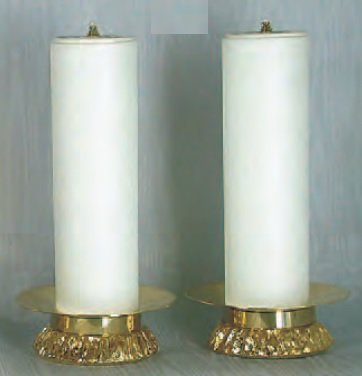 COPPIA CANDELIERI DORATI CON CARTUCCE - Diametro 15 cm. Cartucce comprese.
