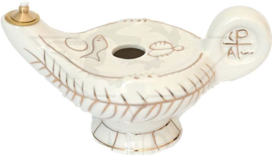 LAMPADA CERAMICA COLOR AVORIO - Realizzato in ceramica, color avorio con decorazioni oro. Lunghezza cm 14.