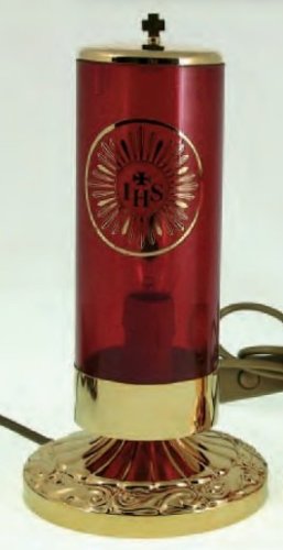 LAMPADA PER SANTISSIMO STILE IMPERO - Realizzato in vetro, colore rosso. Base in ottone. Altezza cm 25.