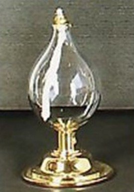 LUME A GOCCIA STELO BASSO - Realizzato in vetro, base in ottone. Altezza 13.5 cm e diametro 8 cm.