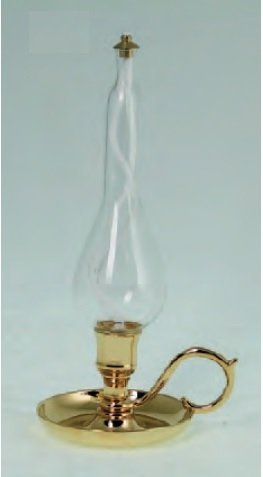LUME BUGIA OLANDESE STELO BASSO - Realizzato in vetro, base in ottone. Altezza 21 cm e diametro 9 cm.