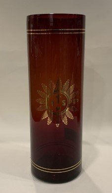 VETRO ROSSO PER SANTISSIMO - Diametro 7.8 cm. Altezza 20 cm.