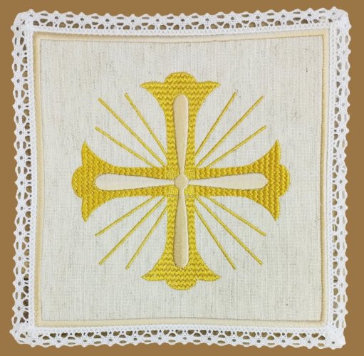 PALLA CROCE E RAGGI DORATI - Misure: 17,5 x 17,5 cm - Canapa/lino