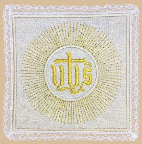 PALLA IHS  DORATO E RAGGI - Misure: 16 x 16 cm  - Lino
