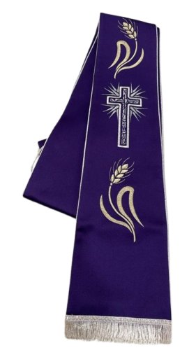 STOLA RIC. SPIGHE E CROCE IN RASO VIOLA - IN RASO