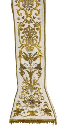 STOLA ROMANA MOIRE' BIANCO ORNATO ORO/SWAROSKI - BIANCA