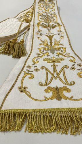 STOLA ROMANA S/MOIRE' BIANCO MARIANA P/LUCE SWAROVSKI