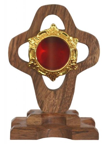 RELIQUIARIO IN LEGNO - Altezza 16,5 cm &ndash; Larghezza 11 cm &ndash; Diametro teca: 4,5 cm