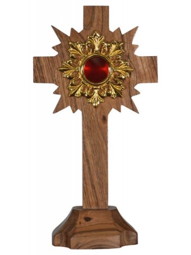RELIQUIARIO IN LEGNO CON RAGGIERA - Altezza 30 cm &ndash; Larghezza 15,5 cm &ndash; Diametro teca: 4,5 cm