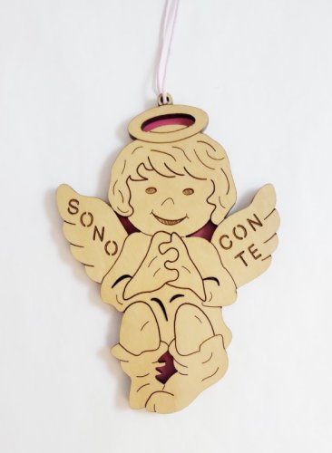 ANGELO DA APPENDERE  "SONO CON TE" (ROSA) - Misure: L.7 cm - H.10,5 cm