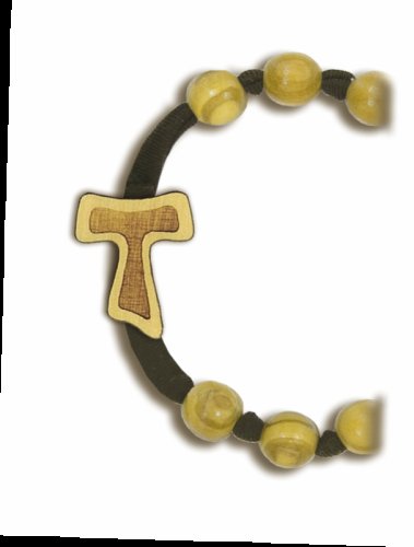 BRACCIALE ELASTICO CON TAU - Legno di ulivo. Con biglietto messaggio in busta crystal.