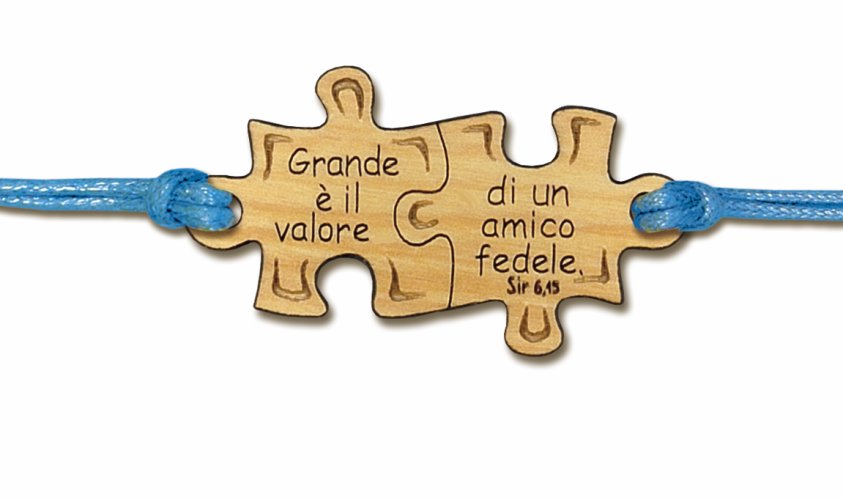 BRACCIALE "GRANDE E' IL VALORE" - Legno di ulivo. Con biglietto messaggio in busta crystal. Colori assortiti.