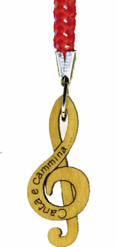 CIONDOLO CHIAVE DI VIOLINO "CANTA E  CAMMINA..." - Ciondolo per cellulare in legno di ulivo con biglietto messaggio in busta crystal.