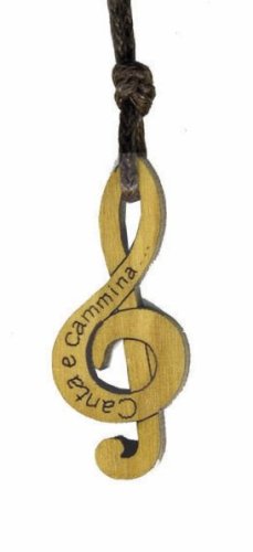 CIONDOLO CHIAVE DI VIOLINO "CANTA E CAMMINA..." - Legno di ulivo. Con biglietto messaggio in busta crystal.