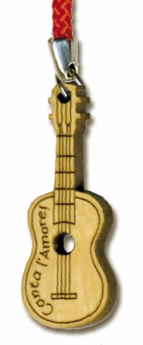 CIONDOLO CHITARRA "CANTA L'AMORE" - Ciondolo per cellulare in legno di ulivo con biglietto messaggio in busta crystal.