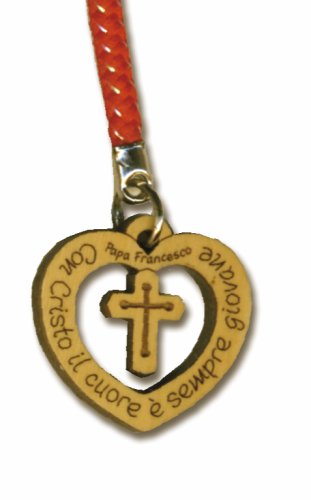 CIONDOLO "CON CRISTO IL CUORE..." - Ciondolo per cellulare in legno di ulivo con biglietto messaggio in busta crystal.