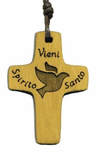 CIONDOLO CROCE SPIRITO SANTO - Legno di ulivo. Con biglietto messaggio in busta crystal.
