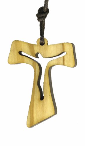 CIONDOLO TAU TRAFORATO - Legno di ulivo. Con biglietto messaggio in busta crystal.
