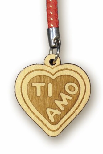 CIONDOLO "TI AMO" - Ciondolo per cellulare in legno di ulivo con biglietto messaggio in busta crystal.