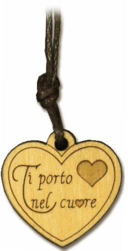 CIONDOLO "TI PORTO NEL CUORE" - Legno di ulivo. Con biglietto messaggio in busta crystal.