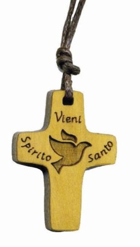 CIONDOLO "VIENI SPIRITO SANTO" - Legno di ulivo. Con biglietto messaggio in busta crystal.