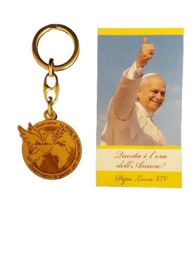 PORTACHIAVI IN LEGNO DI ULIVO - PAPA LEONE XIV: Disarmiamo le parole per disarmare la terra.