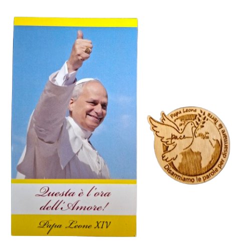 MAGNETE IN LEGNO DI ULIVO - PAPA LEONE XIV:  disarmiamo le parole per disarmare la terra