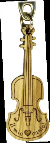 PORTACHIAVI VIOLINO "IL MIO CUORE CANTA!" - Legno di ulivo. Con biglietto messaggio in busta crystal.