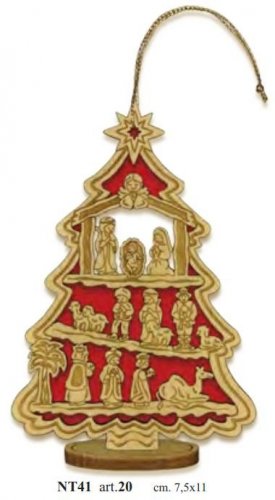 PRESEPE ALBERO DA APPENDERE - Legno di ulivo. Con biglietto messaggio in busta crystal.