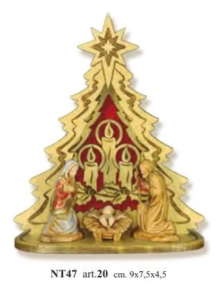 PRESEPE ALBERO DOPPIO SFONDO - Legno di ulivo. Con biglietto messaggio in scatola crystal.