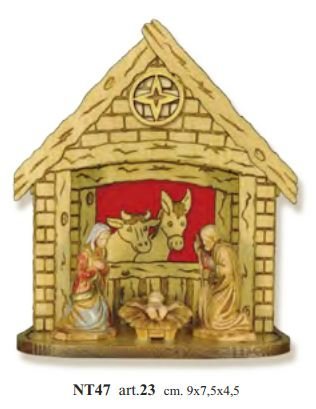 PRESEPE CAPANNA DOPPIO SFONDO - Legno di ulivo. Con biglietto messaggio in scatola crystal.