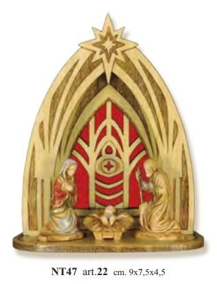 PRESEPE GUGLIA DOPPIO SFONDO - Legno di ulivo. Con biglietto messaggio in scatola crystal.