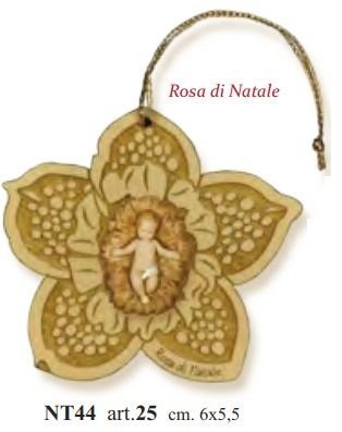 ROSA DI NATALE - Legno di ulivo. Con biglietto messaggio in busta crystal.