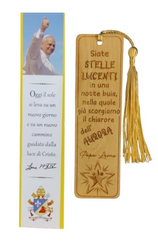 SEGNALIBRO IN LEGNO DI ULIVO - PAPA LEONE XIV: Siate stelle lucenti in una notte buia, nella quale gi&agrave; scorgiamo il chiarore dell'aurora
