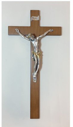 CROCE CILIEGIO CORPO METALLO ARGENTATO - Misure 15 x 36 cm.