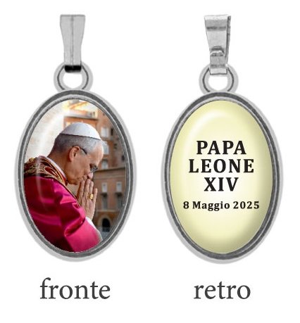 MEDAGLIA PAPA LEONE XIV 12x18 mm - Medaglietta in nikel con immagine e iscrizione in resina