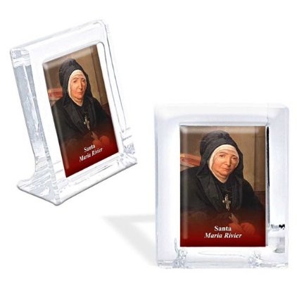 QUADRETTO IN VETRO MARIA RIVIER - Quadretto in vetro rettangolare 25 x 40 mm con la foto del santo. Completo di scatolina. Prodotto in Italia.