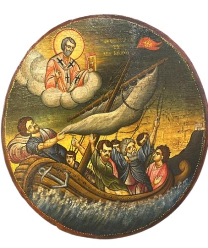 SAN NICOLA - LA TEMPESTA SEDATA - ICONA 34X34 DIPINTA A MANO