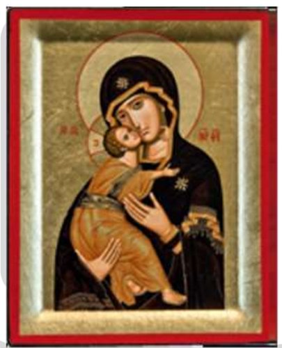 MADONNA DI VLADIMIR 10X13 CM - Icona su legno realizzata con la tecnica serigrafica. Provenienza Grecia.