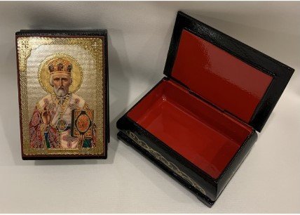 SAN NICOLA - Scatola in carta pesta. Dimensioni 6 x 9 cm.